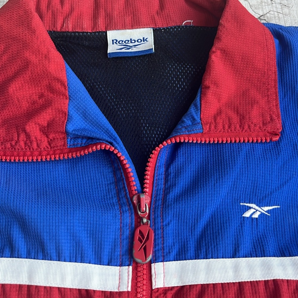 Vintage Reebok Mens Windbreaker Full Zip‎ Mock Neck Jacket Colorblock Large